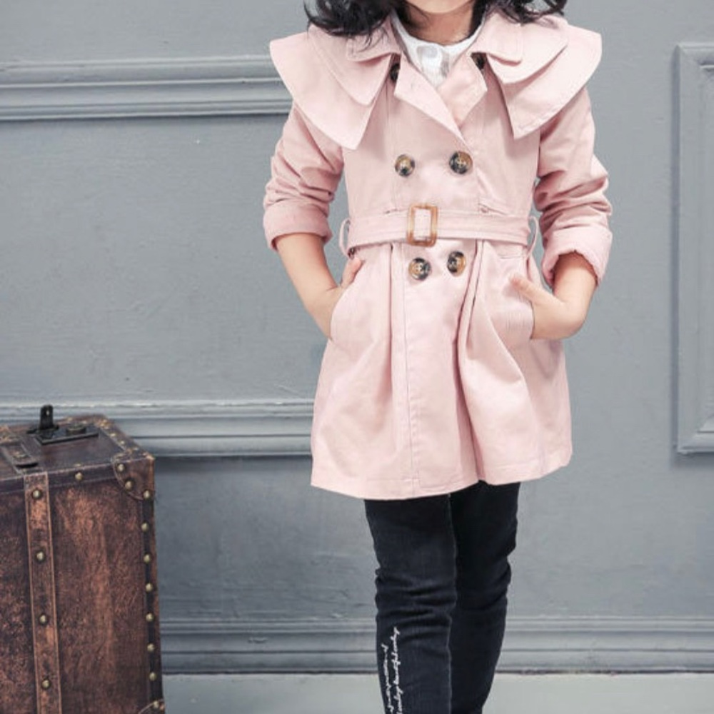 Boutique Spring Ruffle Trench Coat in Pink